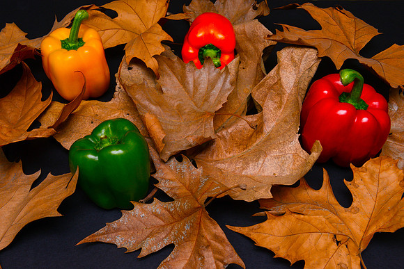 Peppers in leaves