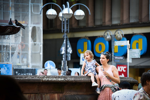 Mom and Daughter at the Fountain