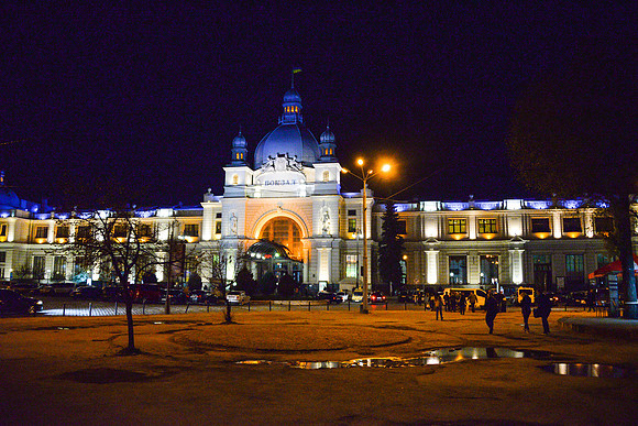 Lviv Train Station at Night