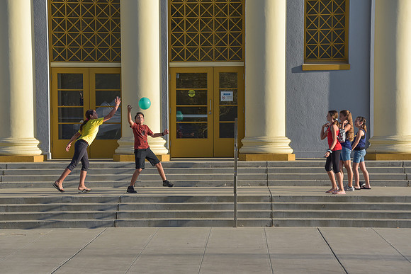 Playing ball on the steps